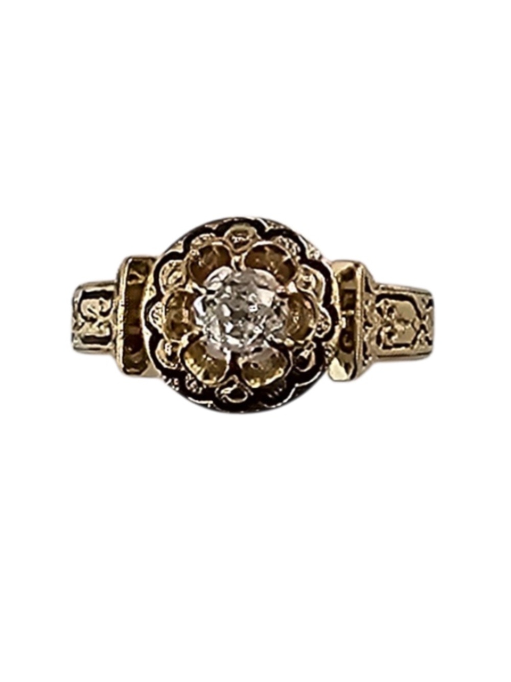 18K Yellow Gold European Cut Diamond Engagement Ring Size 5 #24615